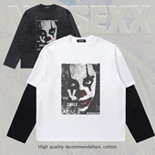 短宽boxy长袖 notsexx「小丑油画」数码 直喷纯棉美式 t恤男假两件