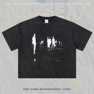 Notsexx「人群拥挤我能感觉你」白墨直喷260g重磅美式 boxy短宽t恤