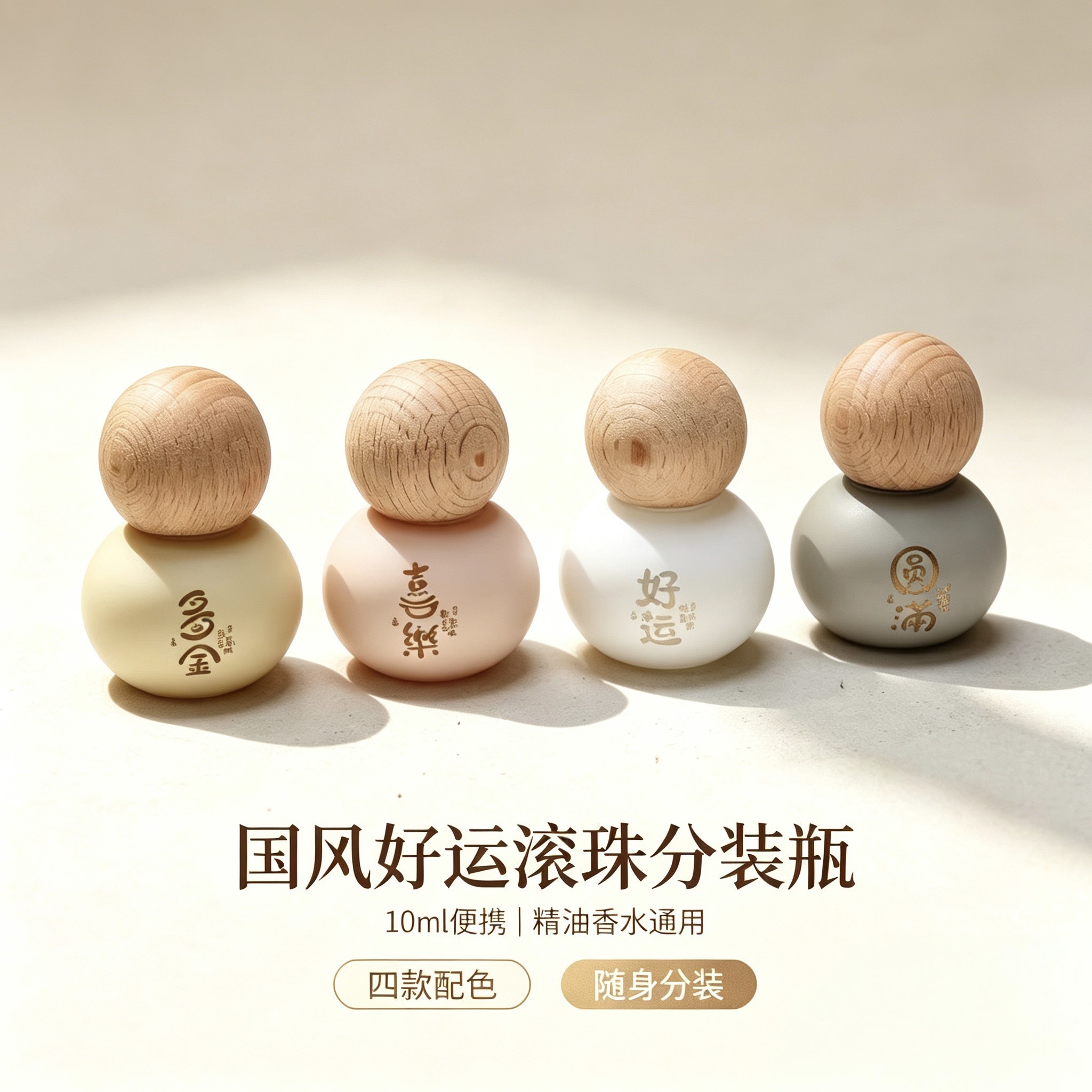 原木盖滚珠分装瓶便携旅行精油香水滚珠瓶驱蚊花露水走珠涂抹神器