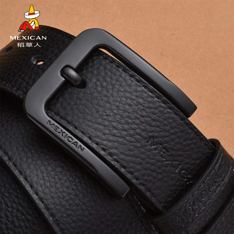 稻草人皮带男真皮针扣牛皮简约男士腰带正品打孔裤腰带年轻人软