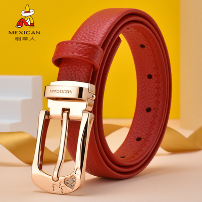稻草人皮带女士真皮头层牛皮针扣腰带女简约ins风牛仔裤裤带加长