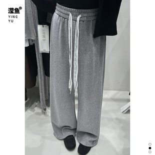 宽松显瘦百搭直通洋气加厚阔腿裤 蕾丝绳子休闲长裤 Y3170大码 演曦