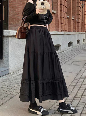 佐纳 K26027大码纯色蕾丝花边A字蛋糕裙女高腰中长款温柔半身裙