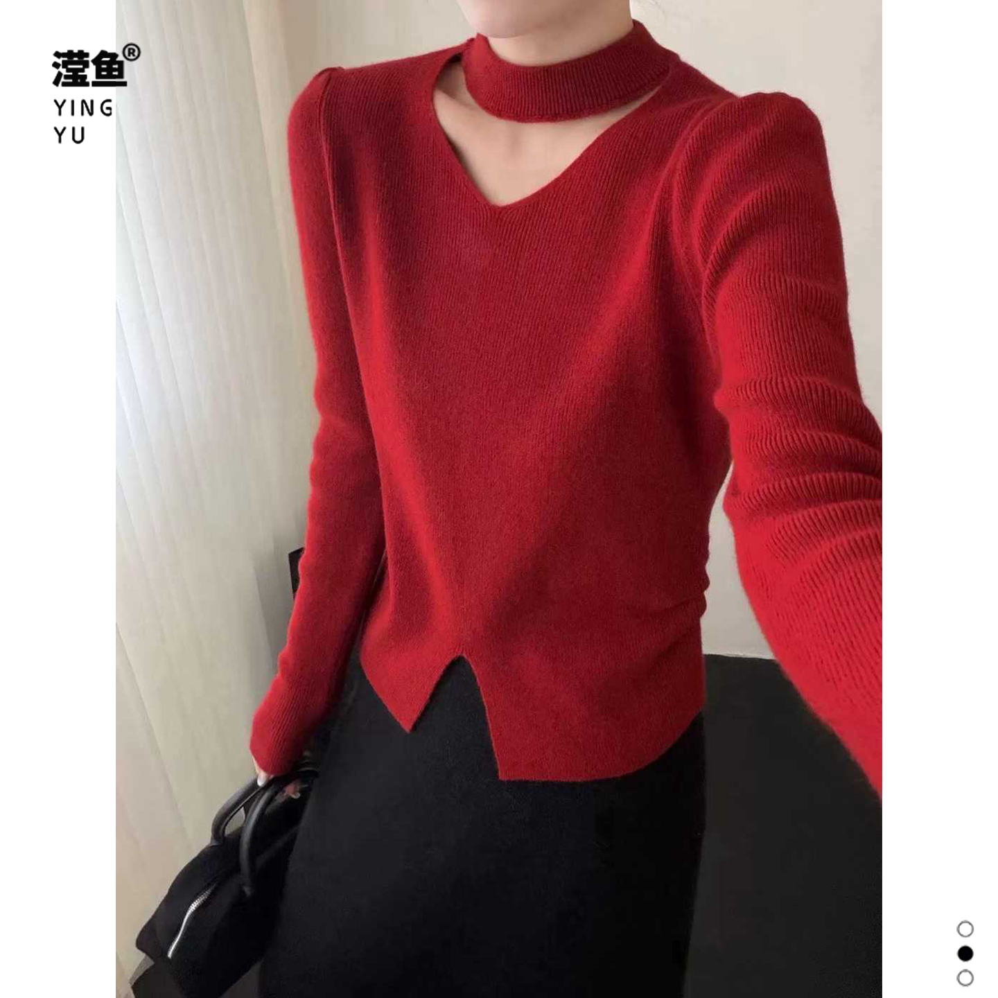 佐纳5399大码镂空半高领针织衫