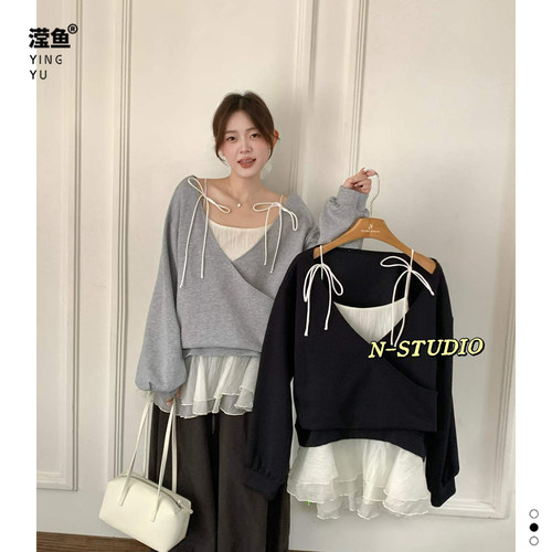 NF6355大码拼接设计感上衣女秋
