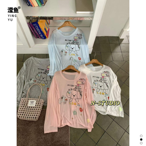 NW4334大码卡通印花长袖T恤女