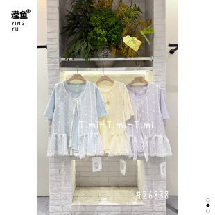 T恤套装 蕾丝拼接假两件上衣显瘦氛围感叠穿背心短袖 26838大码 Tmi