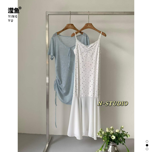 NW4378大码吊带连衣裙T恤套装
