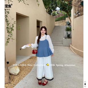 衬衫 油菜 甜美风假两件泡泡袖 法式 吊带叠穿显瘦上衣 YH5240大码