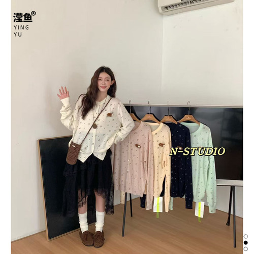 NM706大码甜美风针织开衫女秋