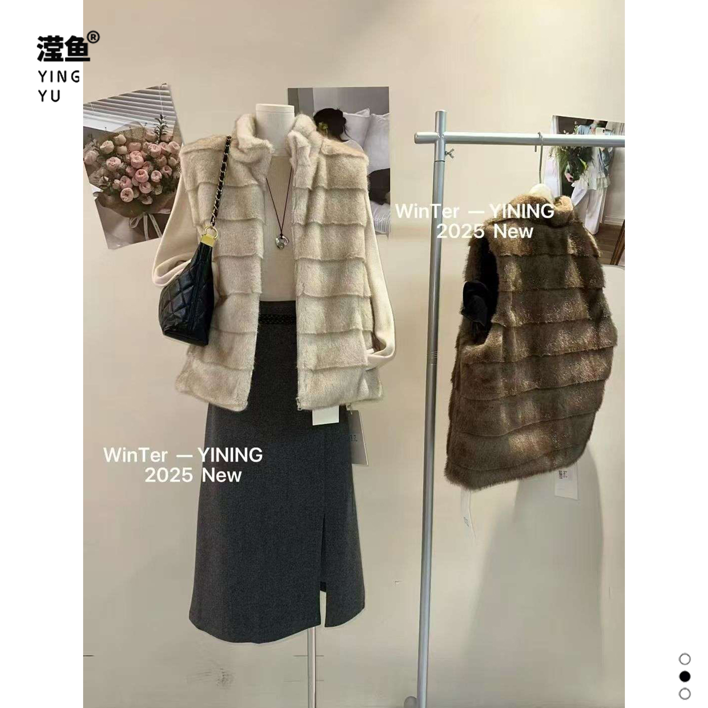 一柠2489大码复古立领毛马甲女