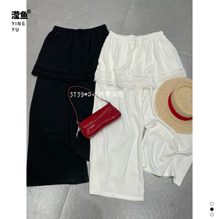 女宽松显瘦休闲裤 大季 拼接阔腿裤 蕾丝屁帘裤 3139大码 2026女夏季