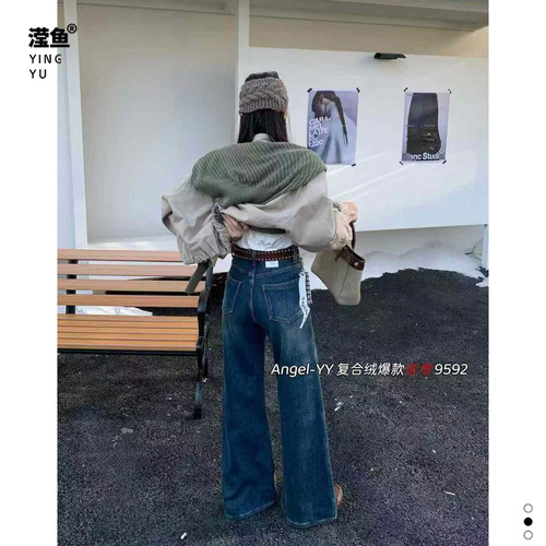 YY9592大码复古直筒牛仔裤女