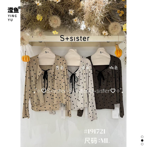 S+191721大码圆点蝴蝶结开衫女