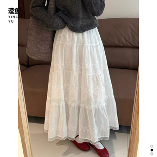 佐纳 26079大码韩系蕾丝拼接A字半身裙女中长款显瘦气质蛋糕裙