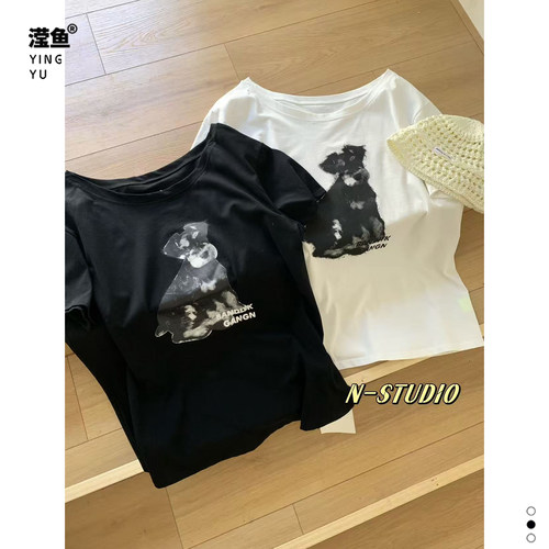 NW4036大码印花斜肩短袖T恤女