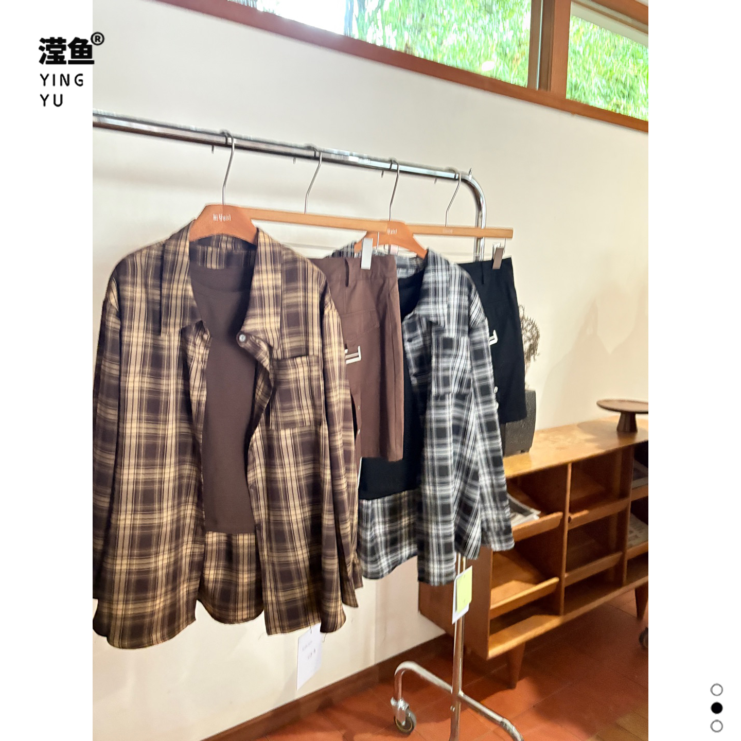 大码春季格子衬衫短裙套装