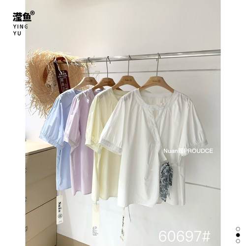 暖60697大码花边系带衬衫女