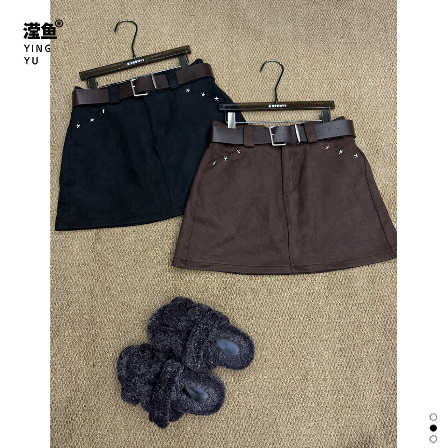 胖莹莹 26806大码复古高腰半身裙女秋季A字裙配腰带时尚百搭短裙