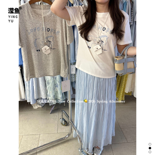 油菜 YH5320大码卡通印花T恤女夏季短袖上衣时尚宽松显瘦休闲打底