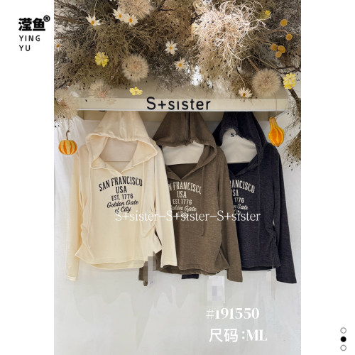 S+191550大码字母连帽长袖上衣