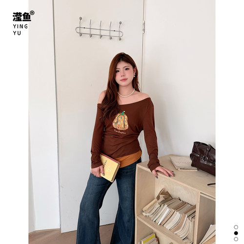 一柠Q30229大码印花长袖上衣女