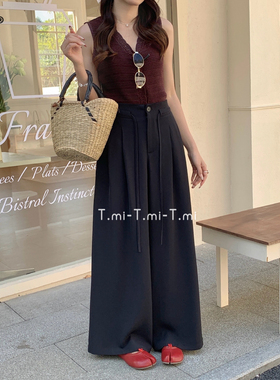 Tmi 26573大码纯色高腰阔腿裤女宽松休闲长裤显瘦时尚阔腿直筒裤