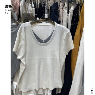 针织衫 麦希 女假两件宽松显瘦休闲上衣 圆领短袖 新款 1036大码 夏季