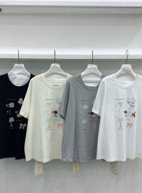 HH 30303大码甜美可爱卡通印花短袖T恤女宽松圆领休闲时尚上衣