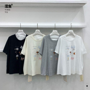 HH 30303大码甜美可爱卡通印花短袖T恤女宽松圆领休闲时尚上衣