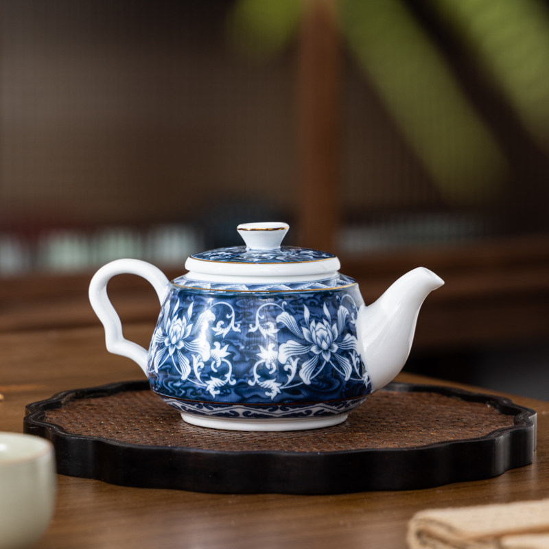青花茶壶陶瓷泡茶壶功夫茶壶家用中式满彩手工带过滤高档茶具单壶