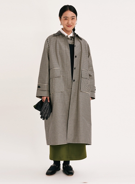 VERSELET短诗2025秋冬新款Lena丝棉格纹羊皮领风衣女士通勤大衣