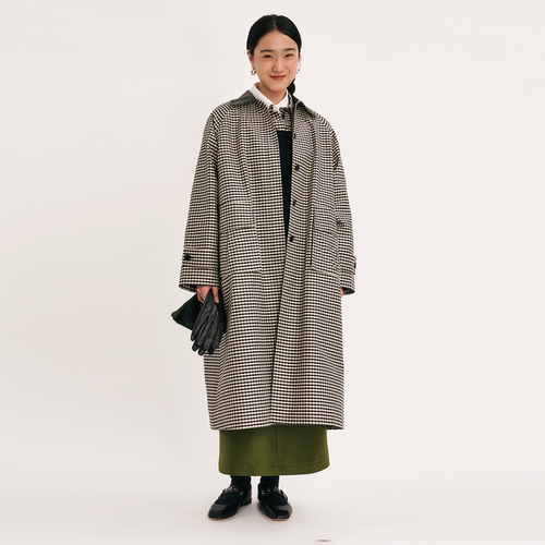 VERSELET短诗秋冬新款Lena丝棉格纹羊皮领风衣女士通勤大衣