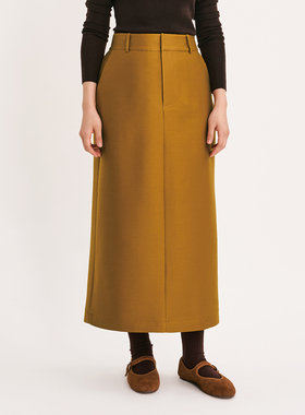 VERSELET短诗2025冬季新品Suri重磅真丝羊毛直筒松紧腰休闲半裙