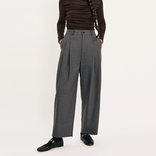 VERSELET短诗2025秋冬新款Veda精纺羊毛绅士裤宽松直筒女士长裤