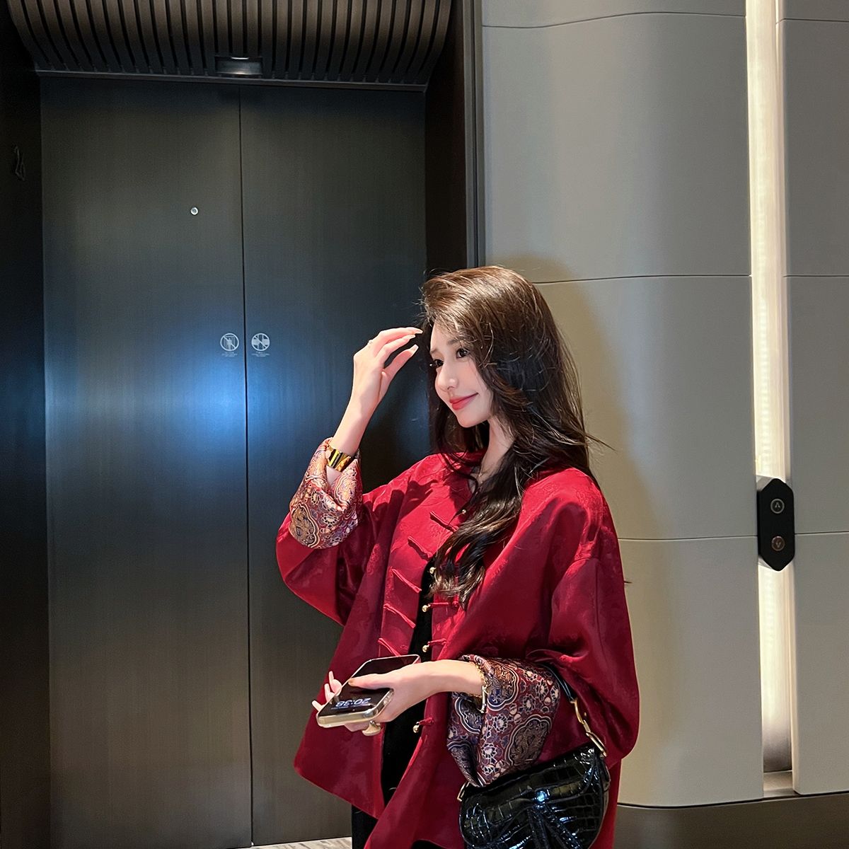 红色新中式国风外套女秋冬季新款