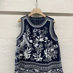 马甲女时髦洋气轻奢高级感小众新中式 新款 轻国风蓝色印花背心上衣