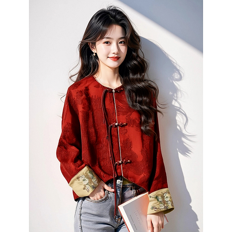 新中式女装中国风红色盘扣流苏外套女春季新款小香风提花上衣,女装/女士精品,上衣,淘宝优惠券,粉丝福利购,淘宝优惠卷