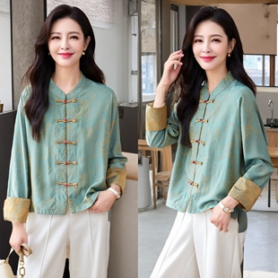 短款 新中式 复古宽松提花高端唐装 新款 上衣 国风盘扣外套女春季