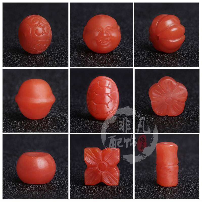 天然保山南红玛瑙南瓜珠富甲梅花小滴溜背云diy配饰回纹珠四叶草
