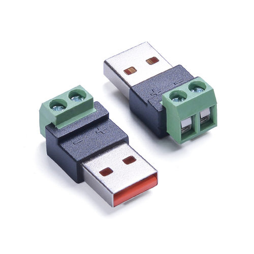 USB公转2Pin免焊绿色端子转接头USB大电流5A快速连接器手机充电头