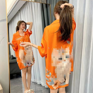 性感开衫 韩版 薄款 冰丝睡裙女夏季 睡衣高级感轻奢宽松家居服女 新款