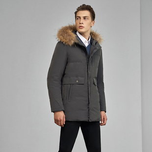 文华羽绒2025年新款羽绒服男中长款大毛领男装加厚冬季保暖外套潮