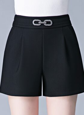 秋冬加大码短裤女弹力松紧高腰a字宽松阔腿显瘦胖MM外穿打底靴裤