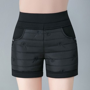 外穿休闲靴裤 加绒加厚保暖棉裤 女秋冬中年妈妈高腰大码 羽绒棉短裤