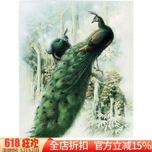 精准印花包邮新款客厅大画 正品DMC十字绣 混绣世界名画孔雀