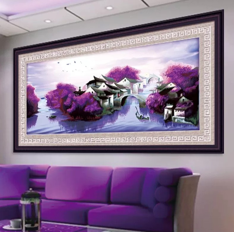 风景大画十字绣紫色梦境