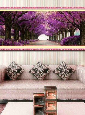 包邮新款精准印花正品DMC十字绣 客厅大幅风景 紫色樱花大道