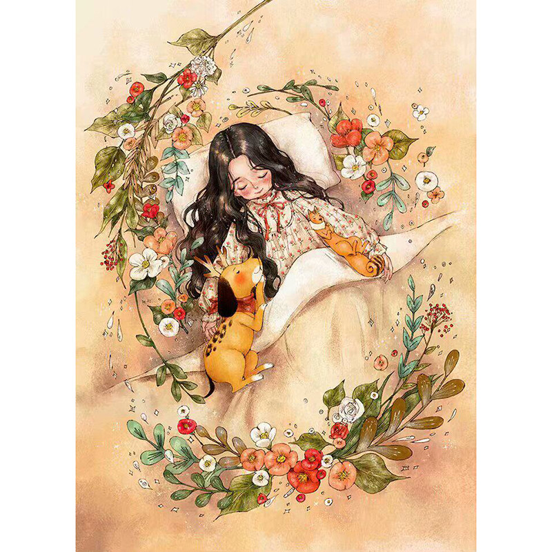 新款印花正品DMC十字绣纯棉线绣卧室儿童房挂画森林女孩日记85