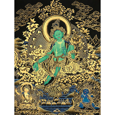 精准风印花纯棉人物绿度母十字绣